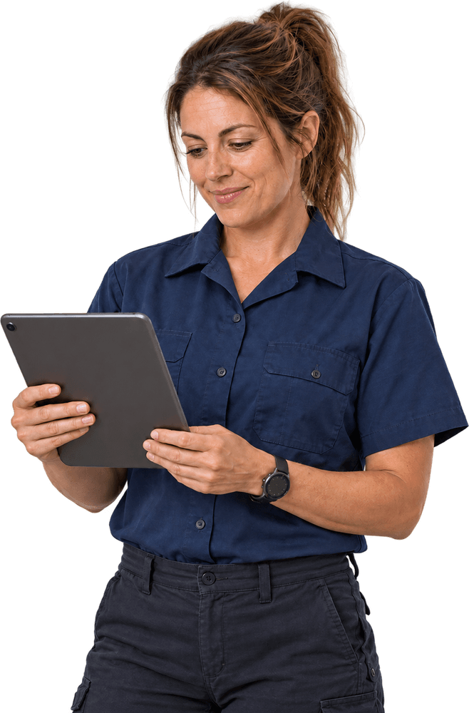 Trades technician checking a tablet
