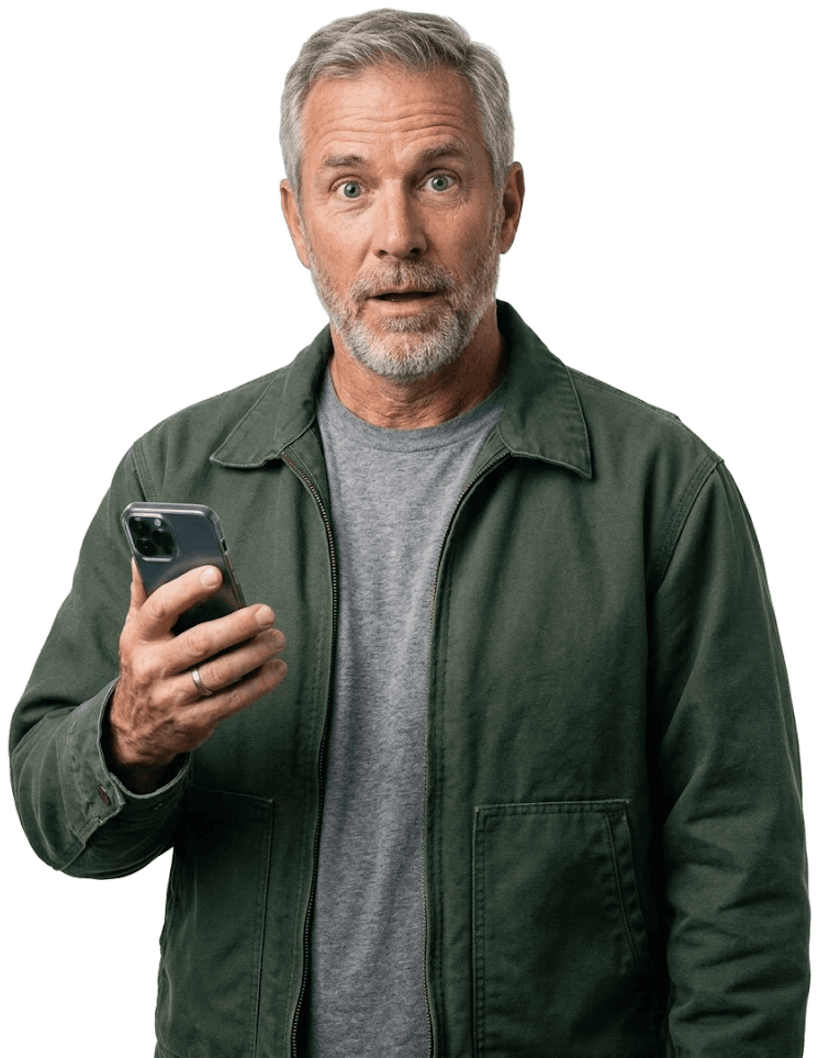 Trades owner on the phone